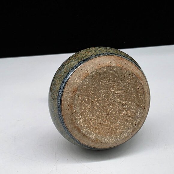 Handcrafted Ceramic Vase Rustic Blue & Brown Glaze Finish Signed Studio Pottery - Picture 7 of 8